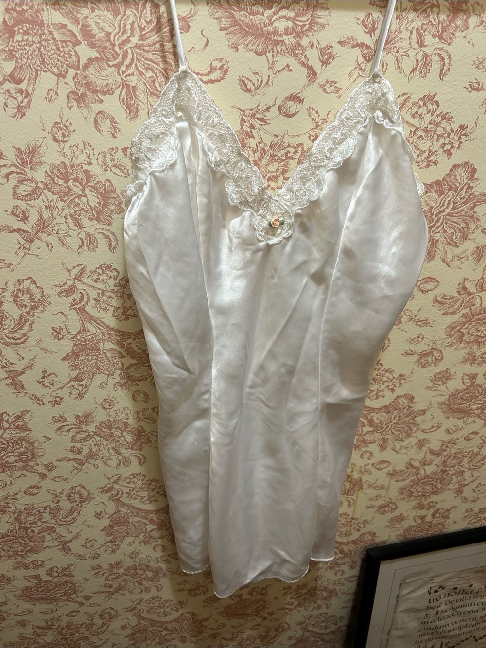 90s Gilligan & O’Malley Silk-Feel White Lace Trim Slip Dress - Women's Intimates